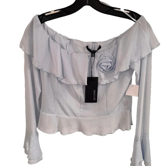 19 Cooper Women’s Off The Shoulder Long Sleeve Top Blue Size Small NWT - Picture 1 of 8